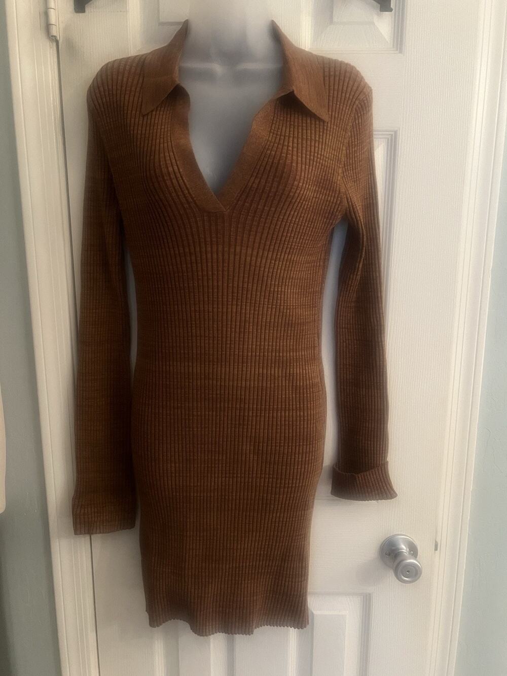 Helmut Lang Marled Ribbed Knit Sweater Mini Dress In Large